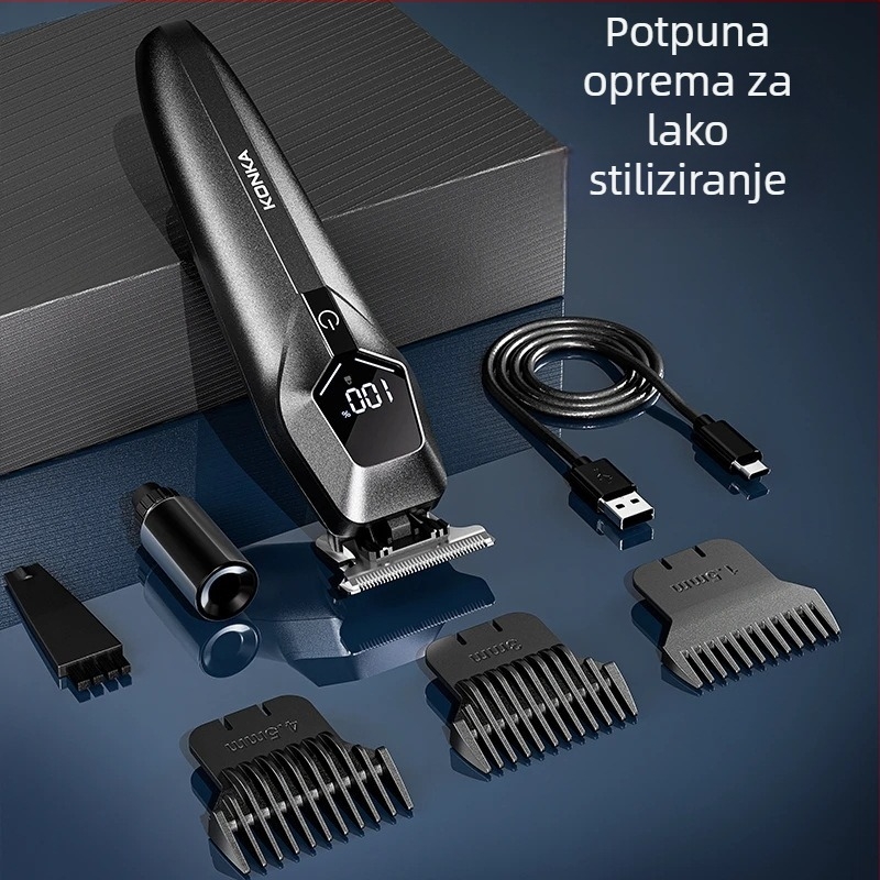 Konka električni aparat za kosu za kućnu upotrebu, punjiva, oštrice od nehrđajućeg čelika, ugrađena baterija, autonomija 1–3 sata, tih rad ispod 36 dB