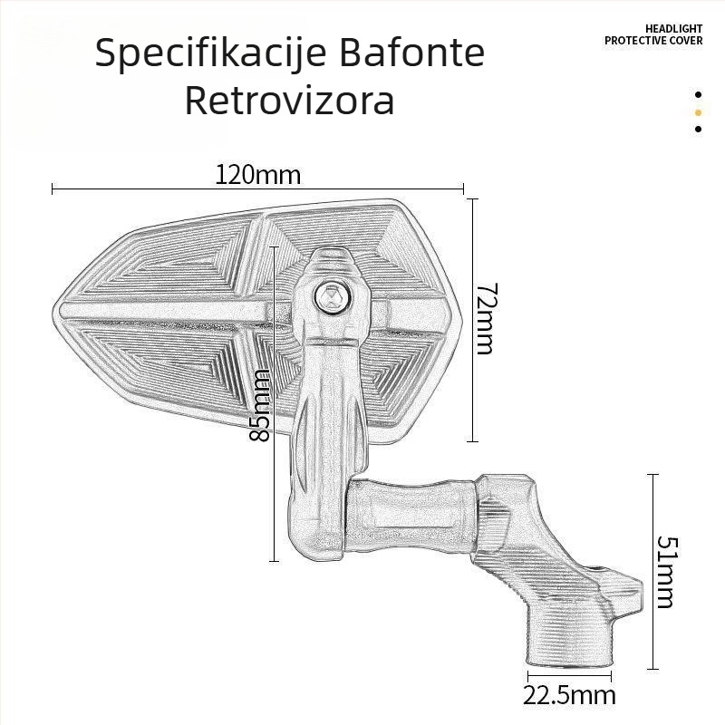 Univerzalno retrovizorsko ogledalo za električna vozila - kvadratno ogledalo, kućište od aluminijske legure, montaža sprijeda i straga, pogodno za svakodnevnu vožnju