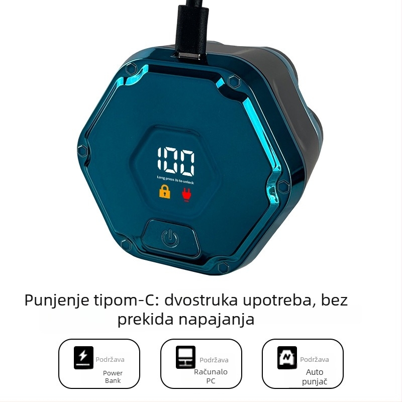 Muški prijenosni električni brijač s glavom od sedam oštrica, vodootporan za cijelo tijelo, ugrađena baterija 1200–2000 mAh, Type-C punjenje, digitalni zaslon