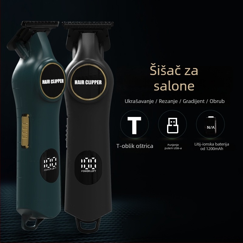 Frizerski aparat za šišanje kose s digitalnim zaslonom, punjivi, četkasti motor, oštrice od nehrđajućeg čelika, ugrađena baterija