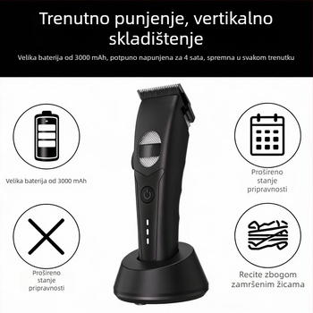 Kosački stroj s bazom za punjenje, bežični električni trim za odrasle, profesionalni brijač-kliper, brushless motor, keramičke oštrice, ugrađena baterija 2000–4000 mAh