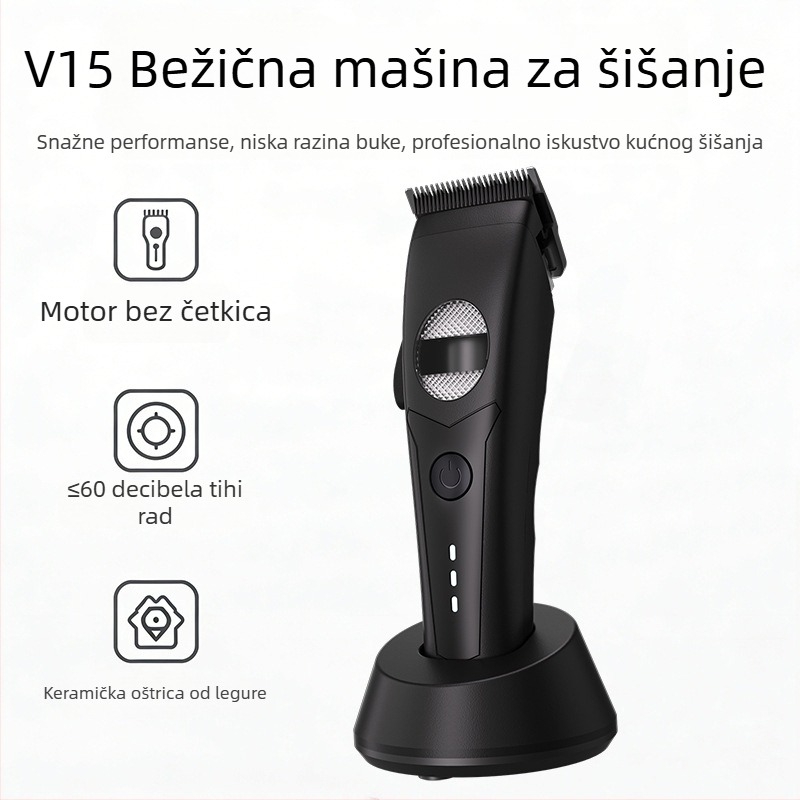 Kosački stroj s bazom za punjenje, bežični električni trim za odrasle, profesionalni brijač-kliper, brushless motor, keramičke oštrice, ugrađena baterija 2000–4000 mAh