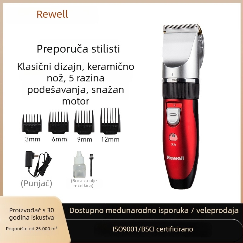 Električni aparat za šišanje kose RFCD-902, Punjiv, Keramički oštrice, Odvojiva glava za čišćenje, Vodootporan