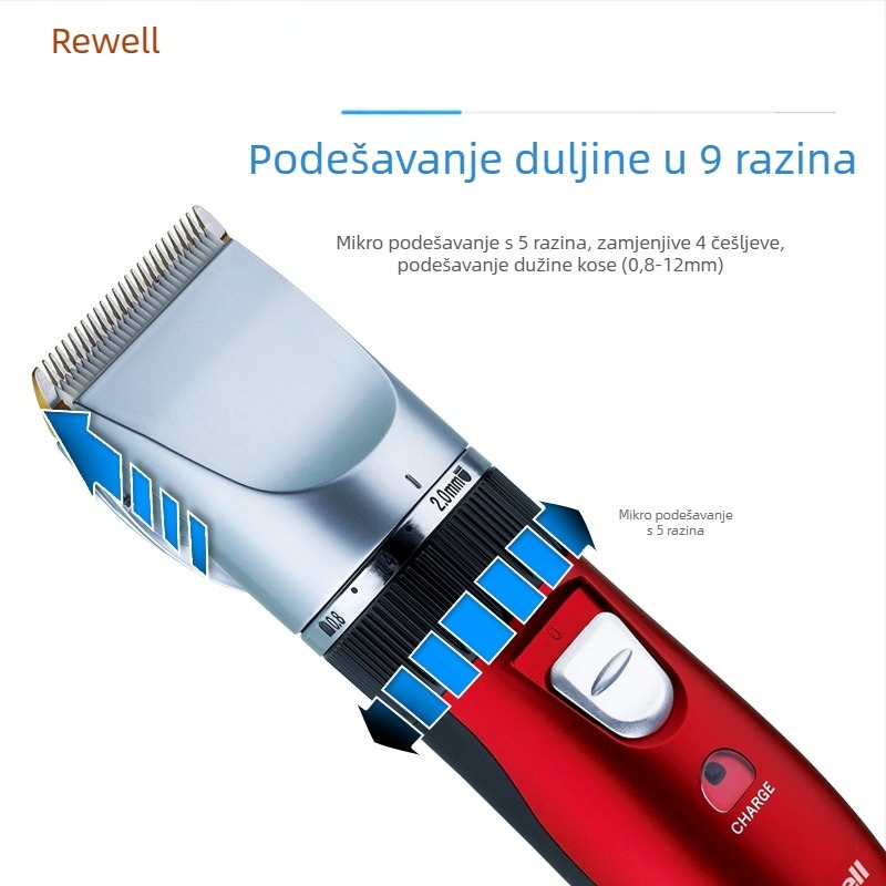 Električni aparat za šišanje kose RFCD-902, Punjiv, Keramički oštrice, Odvojiva glava za čišćenje, Vodootporan