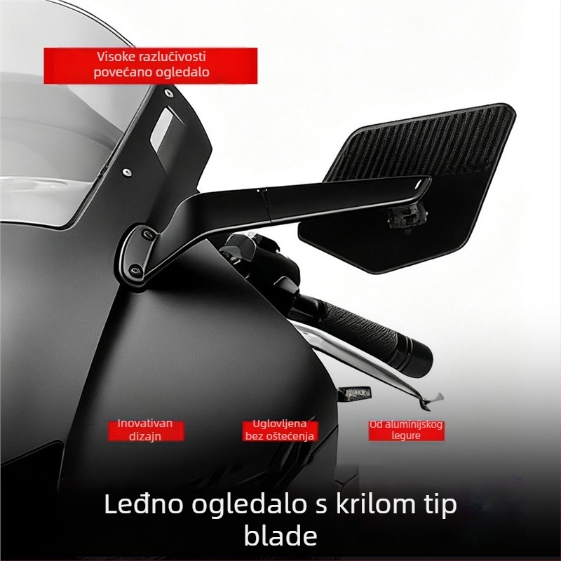 Zrcalo retrovizor za Qianjiang Sai 350/600/600RS/800/150 – kućište od aluminijske legure, kvadratno staklo, ortodontski način ugradnje