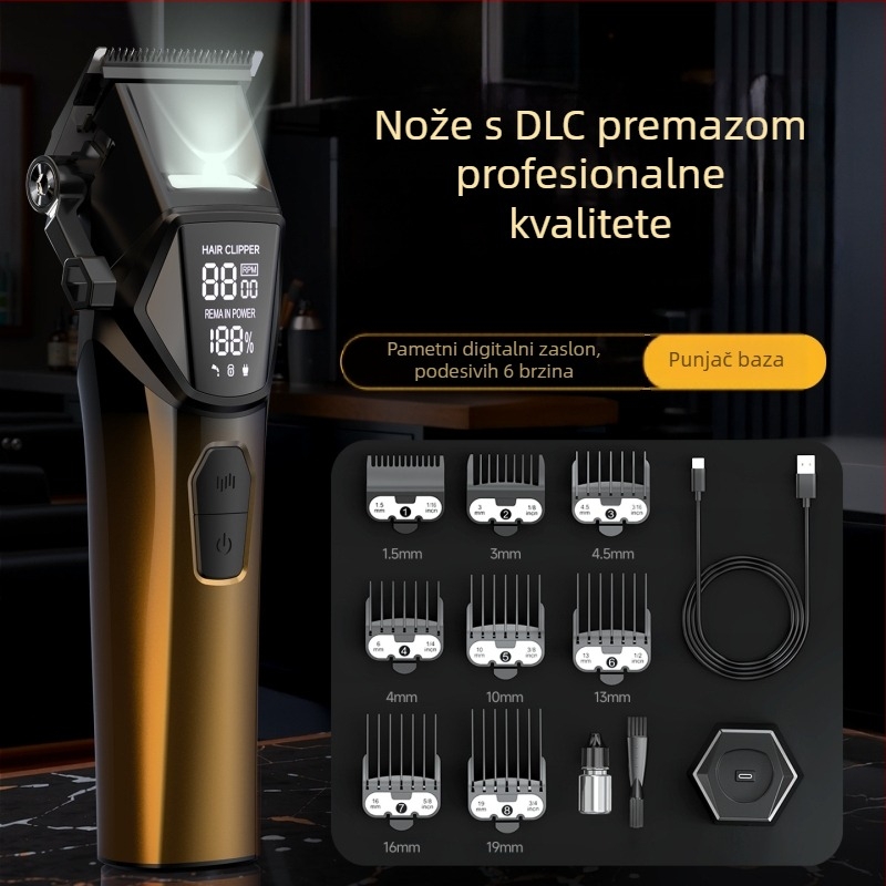 Profesionalna mašinica za šišanje kose s podesivim oštricama, digitalnim zaslonom, brzim punjenjem, ugrađena baterija 4000–6000 mAh, trajanje rada preko 60 minuta