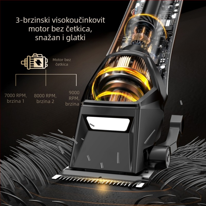 Profesionalna mašinica za šišanje kose s podesivim oštricama, digitalnim zaslonom, brzim punjenjem, ugrađena baterija 4000–6000 mAh, trajanje rada preko 60 minuta