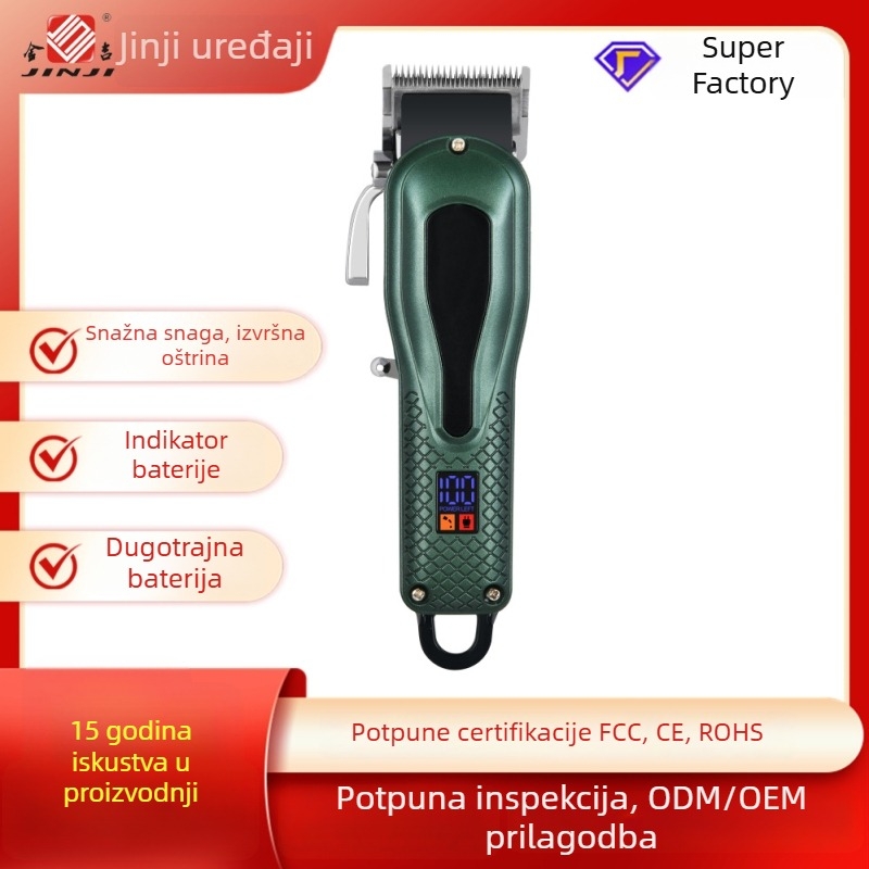Profesionalni kliper za kosu s oštricama od nehrđajućeg čelika, punjivi, ugrađena baterija, trajanje rada 3–6 h, buka 46–70 dB