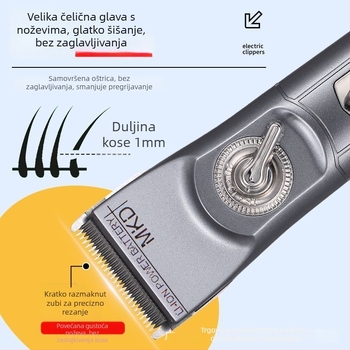 Mekadi električni stroj za šišanje kose - profesionalna razina salona, ugrađena baterija 4000-6000 mAh, četkasti motor, oštrice od nehrđajućeg čelika, tih rad (<=36 dB), vodootporan
