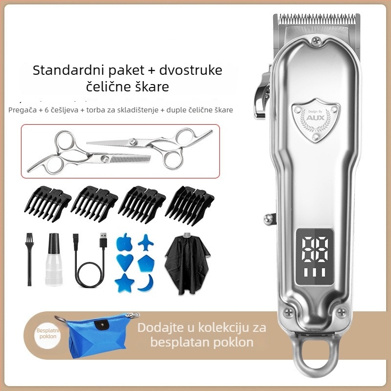 AUX/OX Električni kliper za kosu s brushless motorom, dvostruko napajanje (punjenje ili kabel), niski šum ispod 36 dB, pogodan za djecu, kućnu i profesionalnu frizersku upotrebu