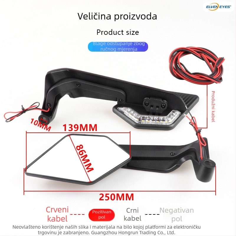 Retrovizor za Kawasaki Street Bike s žmigavcima, kvadratni ogledalo, aluminijska legura, kompatibilan sa Z400/Z650/Z900/Z1000/ZH2
