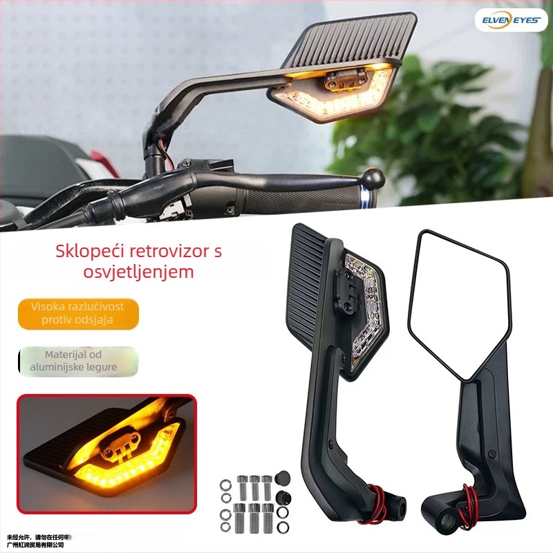 Retrovizor za Kawasaki Street Bike s žmigavcima, kvadratni ogledalo, aluminijska legura, kompatibilan sa Z400/Z650/Z900/Z1000/ZH2