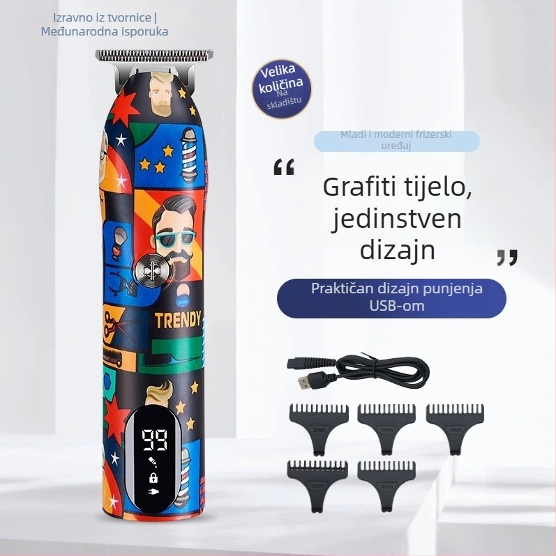 Prijenosni bežični stroj za kosu s četkastim motorom, odvojiva periva glava noža, ugrađena baterija 500-800 mAh, radno vrijeme 1-3 sata, noževi od finog čelika, niska razina buke 36-45 dB