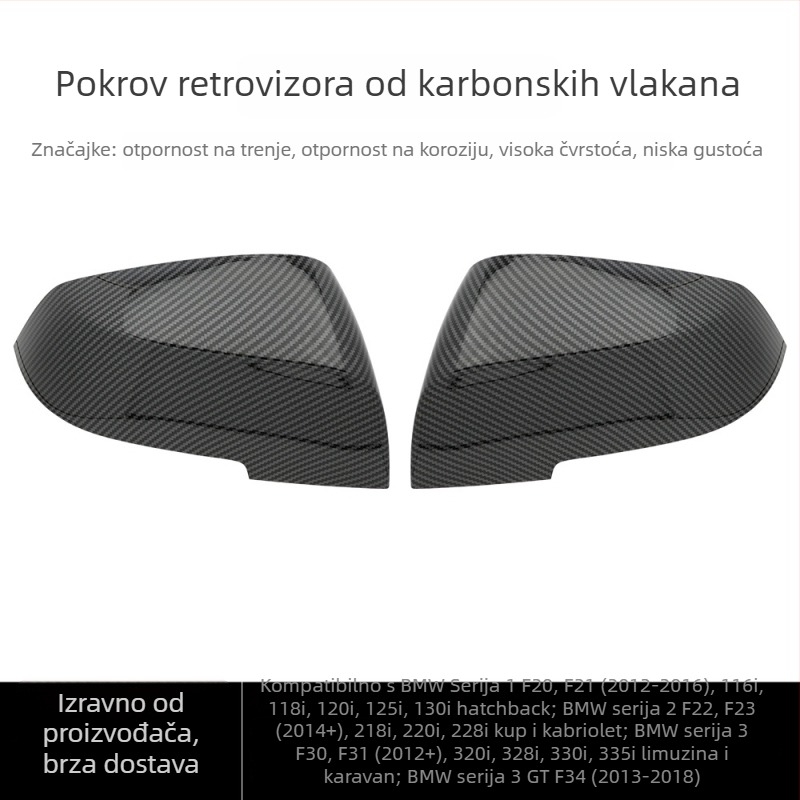 Korpus kućišta retrovizora, snap-on tip, za BMW 1234 seriju F20F30F35F32F36; ABS+PC materijal; ravno ogledalo
