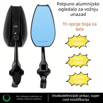 AOS4 Retrovizor za motocikl, potpuno aluminijski, anti-reflektirajući, kvadratni ogledalo, prednje i stražnje montaža, kompatibilno s motociklima i električnim skuterima