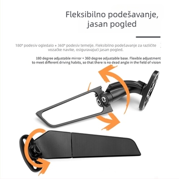 Univerzalni retrovizor za motocikl s aerodinamičkim krilom, plohog staklo, kućište od aluminijske legure
