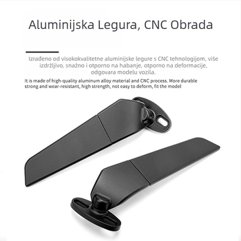 Univerzalni retrovizor za motocikl s aerodinamičkim krilom, plohog staklo, kućište od aluminijske legure