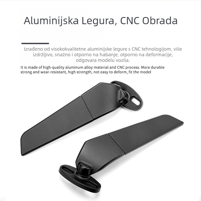 Univerzalni retrovizor za motocikl s aerodinamičkim krilom, plohog staklo, kućište od aluminijske legure