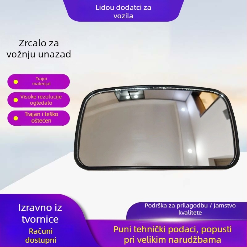 Stražnji retrovizor, zakrivljen, usisnim držačem, staklena leća, podesivi kut, kompatibilan s triciklom/skuterom/teretnim vozilom