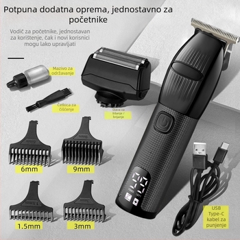 Dvostruki električni šišač za kosu s graviranim nastavkom i brijačem, keramička oštrica, odvojna glava za čišćenje, univerzalna uporaba