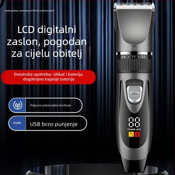 Punjavaća električna mašina za šišanje kose sa digitalnim zaslonom, samostalno šišanje, keramičke oštrice, tih četkasti motor, vodootporan