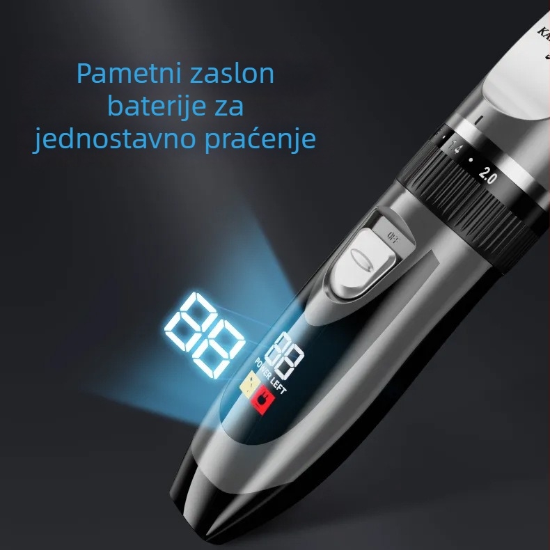 Punjavaća električna mašina za šišanje kose sa digitalnim zaslonom, samostalno šišanje, keramičke oštrice, tih četkasti motor, vodootporan
