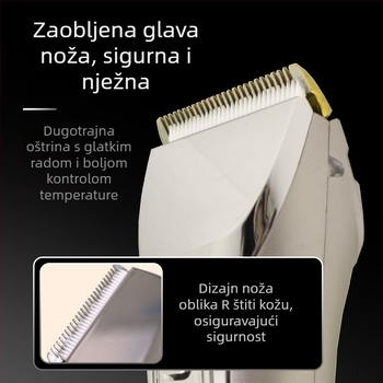 Električni šišač za kosu – prijenosni, dvostruko napajanje (punjenje/struja), motor s četkom, keramički noževi, uklonjiva i prala glava oštrice, trajanje baterije 3–6 sati