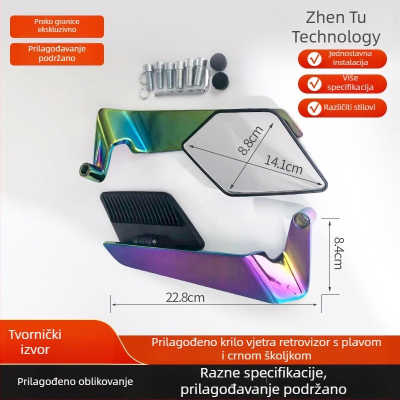 Zhentuo ZT-015 Aluminijski retrovizor za motocikl i električno vozilo – četverokutni, rotirajući, s navojem pozitivan i negativan