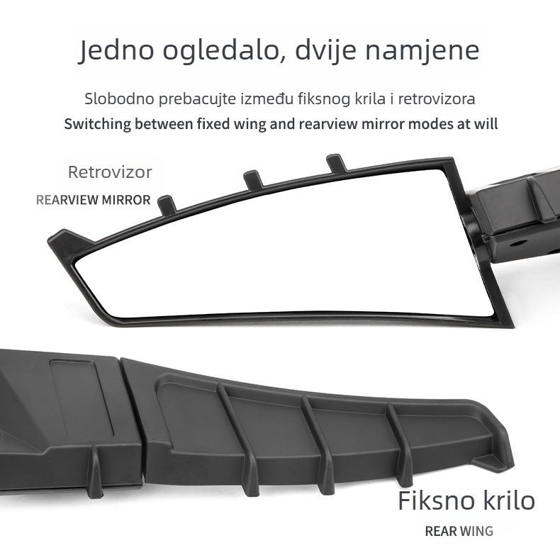 JS ABS fiksni krilni retrovizor s LED svjetlom za motocikl, plastika i staklo, kompatibilno sa Spring Breeze 250SR/450SR i Tournament 250/600