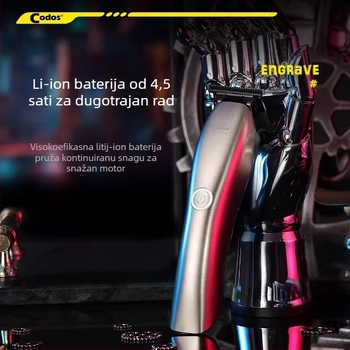 Profesionalna punjiva mašinica za kosu s motorom s četkama, odvojiva i periva oštrica, ugrađena baterija 1200–2000 mAh, radno vrijeme 3–6 sati, niski nivo buke
