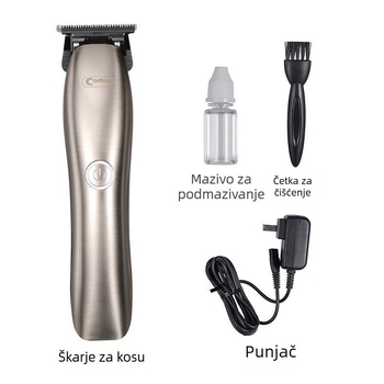 Profesionalna punjiva mašinica za kosu s motorom s četkama, odvojiva i periva oštrica, ugrađena baterija 1200–2000 mAh, radno vrijeme 3–6 sati, niski nivo buke