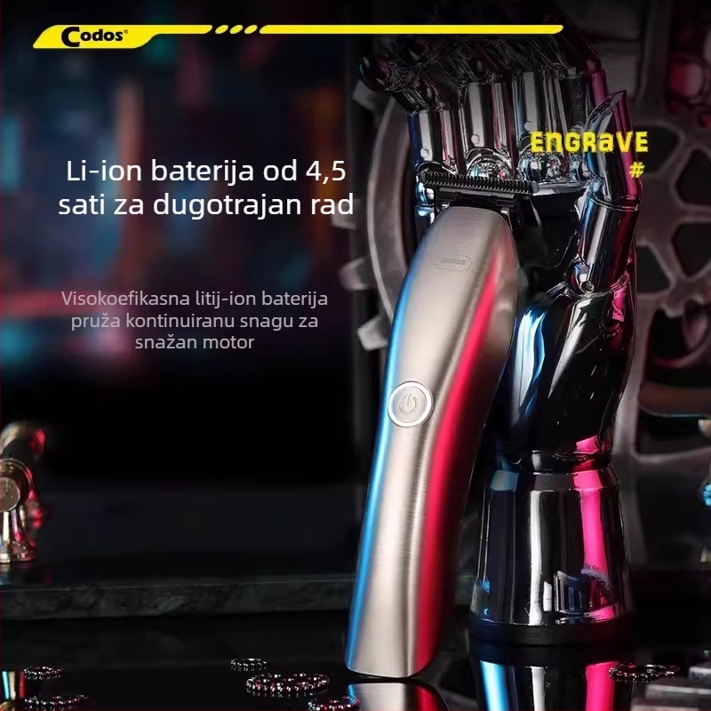 Profesionalna punjiva mašinica za kosu s motorom s četkama, odvojiva i periva oštrica, ugrađena baterija 1200–2000 mAh, radno vrijeme 3–6 sati, niski nivo buke