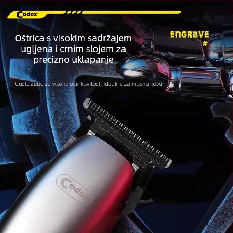 Profesionalna punjiva mašinica za kosu s motorom s četkama, odvojiva i periva oštrica, ugrađena baterija 1200–2000 mAh, radno vrijeme 3–6 sati, niski nivo buke