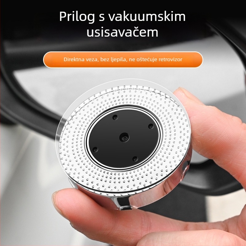 Mali okrugli ravni retrovizor s 360° podešavanjem, univerzalna kompatibilnost, montaža suction cup, staklo+ABS