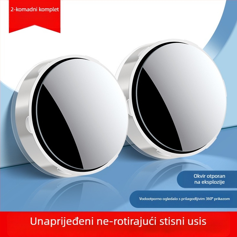 Mali okrugli ravni retrovizor s 360° podešavanjem, univerzalna kompatibilnost, montaža suction cup, staklo+ABS