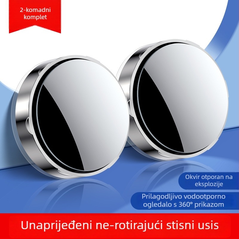Mali okrugli ravni retrovizor s 360° podešavanjem, univerzalna kompatibilnost, montaža suction cup, staklo+ABS