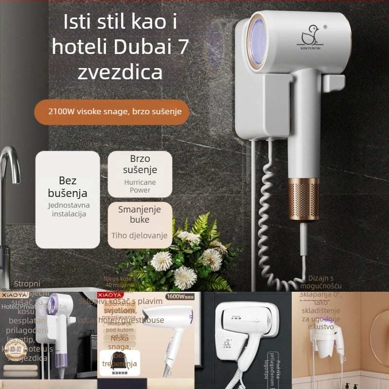 Sušilo za kosu na zid – 1000W, 220V, hladan/vruć zrak, zaštita od pregrijavanja