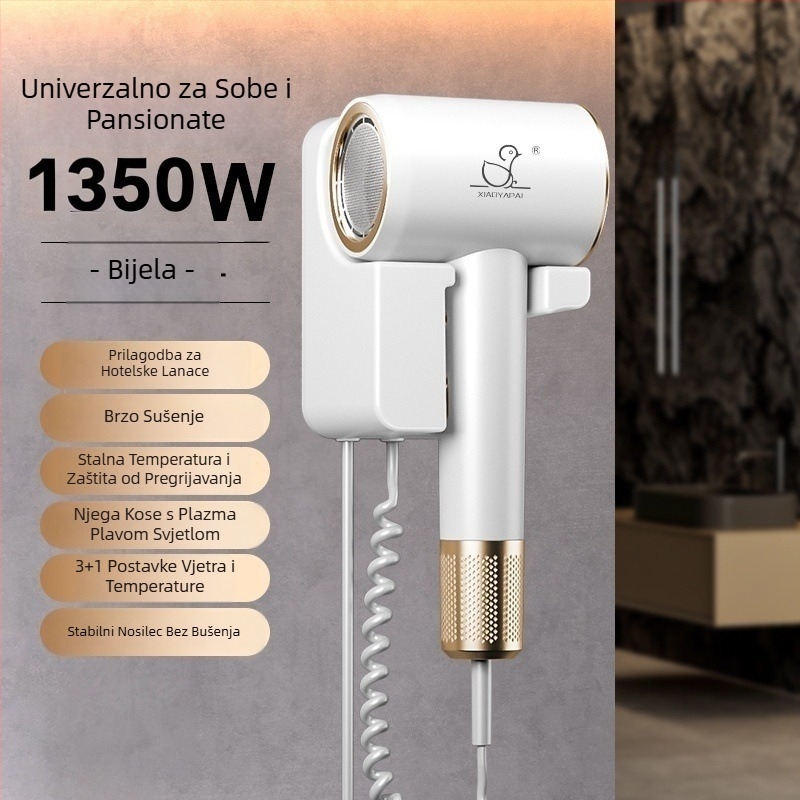 Sušilo za kosu na zid – 1000W, 220V, hladan/vruć zrak, zaštita od pregrijavanja