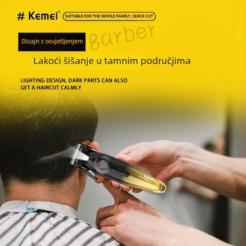 Električni uređaj za šišanje kose – punjiv, ugrađena baterija 1200–2000 mAh, motor s četkicama, oštrice od nehrđajućeg čelika, odvojiva i periva glava za rezanje