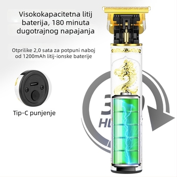 Električni šišač za kosu za kućnu upotrebu — oštrica od titanijeve legure, odvaja se i pere glava za rezanje, četkasti motor, ugrađena baterija 1200–2000 mAh