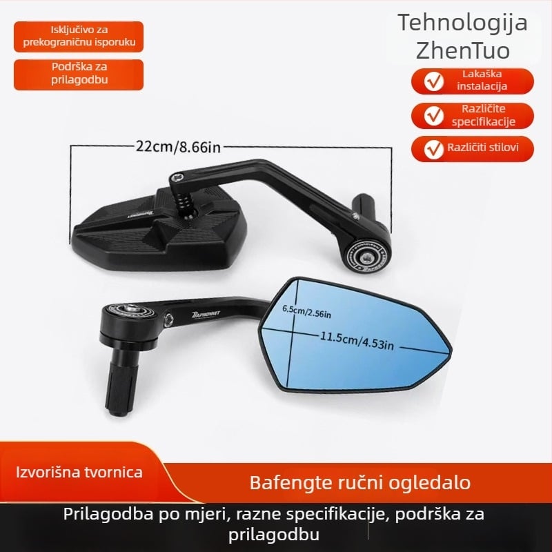 Okretni retrovizor za motocikle i električna vozila – četvrtasti retrovizor, kućište od aluminijske zlitine i plastike, montaža na upravljač