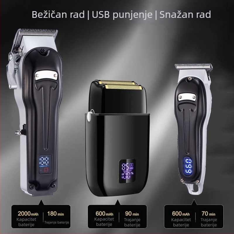 Muški profesionalni bežični šišač za kosu s T-oblika oštricom, za nosne dlačice, nehrđajući čelik, ugrađena baterija 1000–1200 mAh