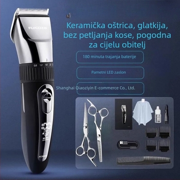 Šišalica za kosu s digitalnim zaslonom — višenamjenski električni alat za njegu za kućnu upotrebu, za odrasle i djecu (bezčetkasti motor, oštrice od titanijskog legura, dvostruko napajanje, ugrađena baterija, vodootporan)