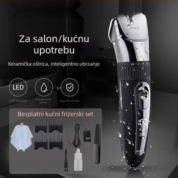 Šišalica za kosu s digitalnim zaslonom — višenamjenski električni alat za njegu za kućnu upotrebu, za odrasle i djecu (bezčetkasti motor, oštrice od titanijskog legura, dvostruko napajanje, ugrađena baterija, vodootporan)