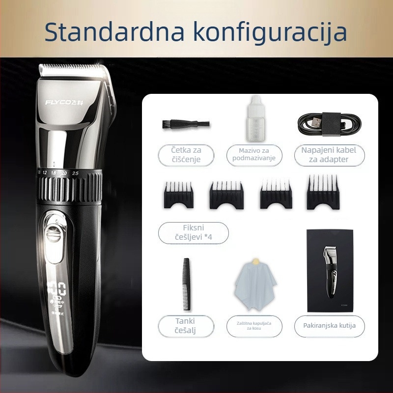 Šišalica za kosu s digitalnim zaslonom — višenamjenski električni alat za njegu za kućnu upotrebu, za odrasle i djecu (bezčetkasti motor, oštrice od titanijskog legura, dvostruko napajanje, ugrađena baterija, vodootporan)