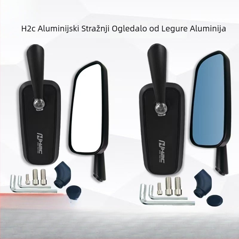 Zadnji retrovizor od aluminijske legure za motocikle i električna vozila, anti-odsjaj, kvadratni retrovizor, univerzalna kompatibilnost, model H2c-full die-casting
