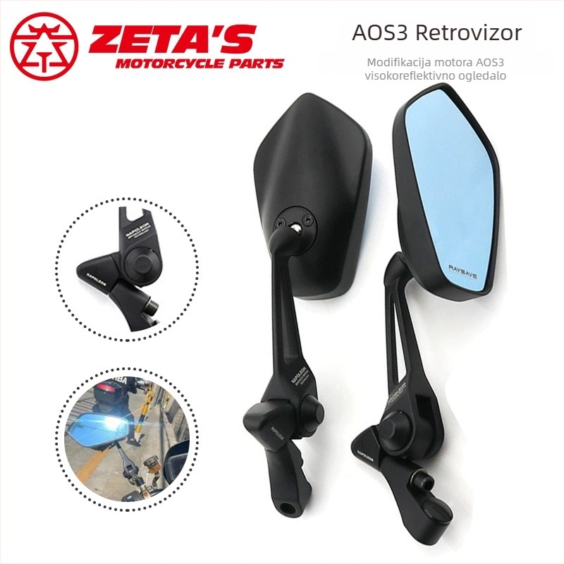 Aos3 aluminijske legure retrovizor za motocikle, opći model, kvadratni, prednje i stražnje zube montaža