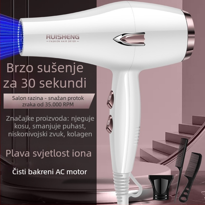 Sušilo za kosu s četkastim motorom, 5000W, vrući/hladni zrak, 220V, plavo svjetlo s negativnim ionima