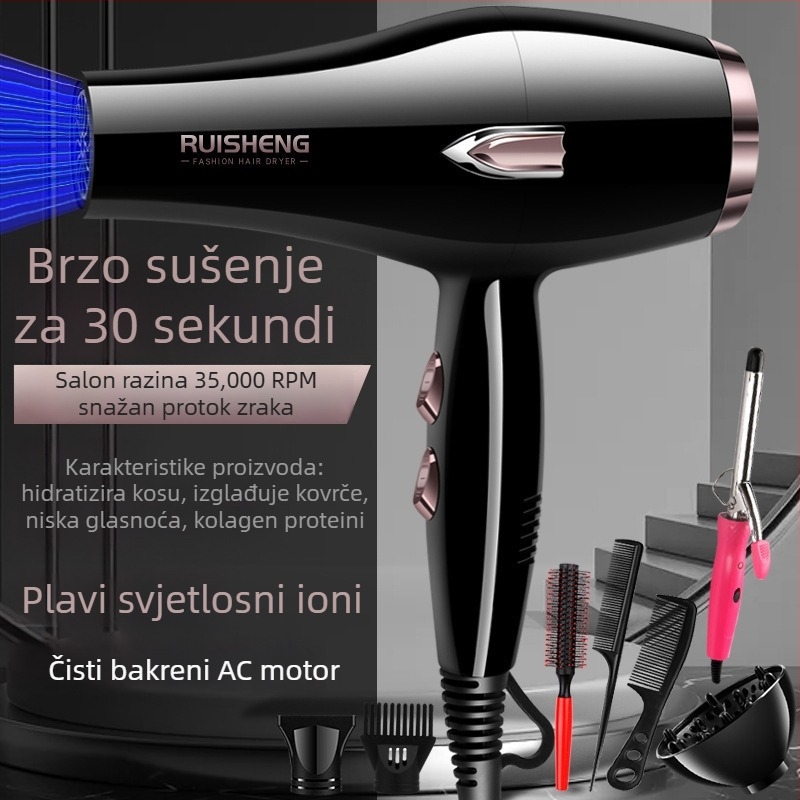 Sušilo za kosu s četkastim motorom, 5000W, vrući/hladni zrak, 220V, plavo svjetlo s negativnim ionima
