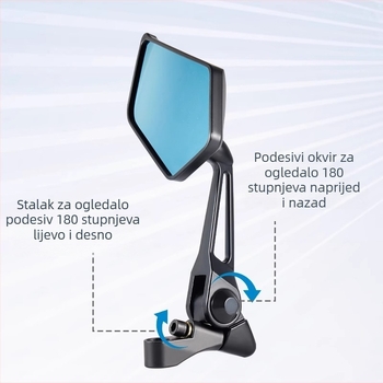 Zrcalo retrovizor za električni skuter, universalni kvadratni oblik, aluminijeva legura, montaža naprijed i nazad